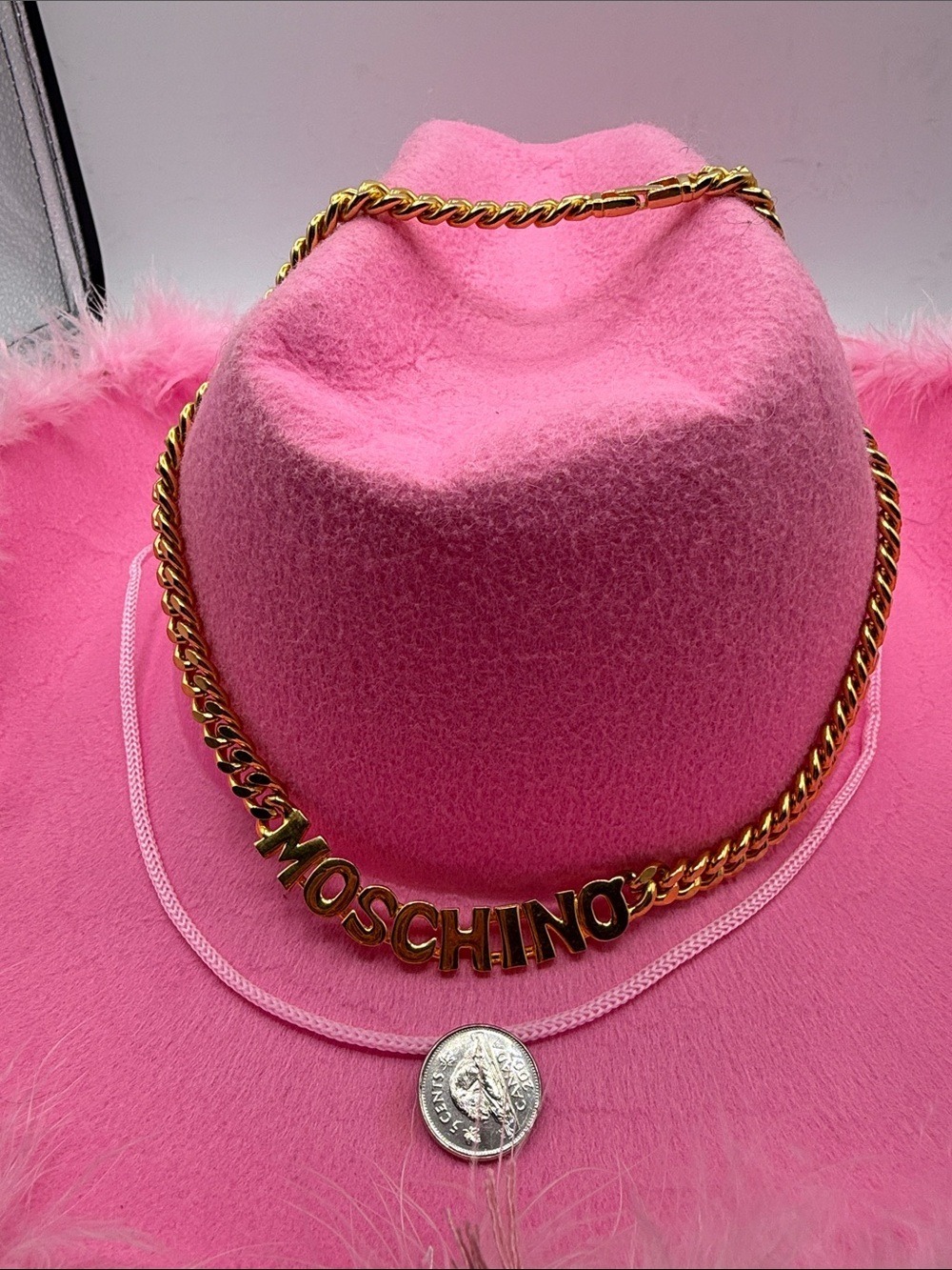 #101 Moschino (Gold 24k Gold Plated) Letter-Logo Curb Chain Necklace